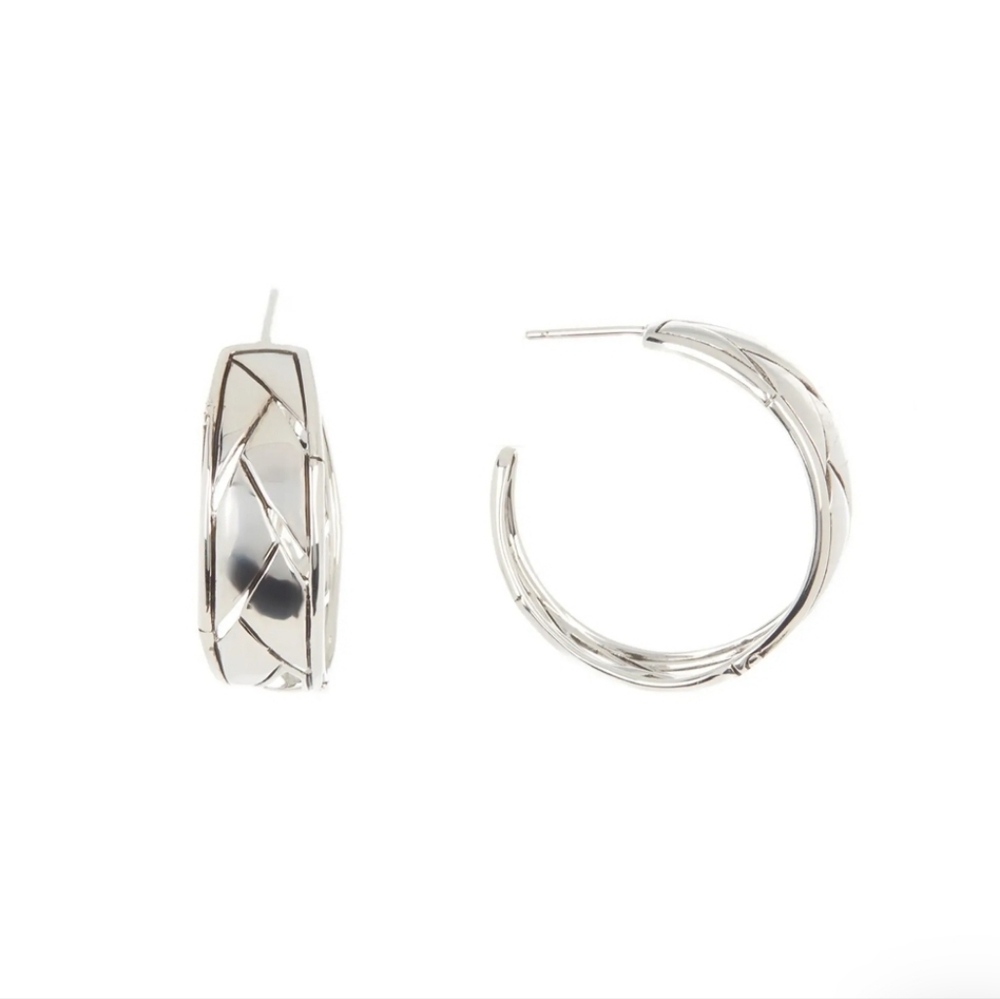 JOHN HARDY Sterling Silver Bamboo Shoot Tapered Medium 1.25" Hoop Earrings Hoops